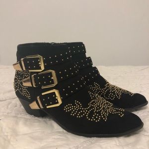 Black Gold-Studded Ankle Boots